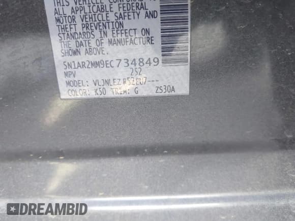 ✅ 2014 Nissan Pathfinder SV • VIN: 5N1AR2MM9EC734849 • Lot: 41361068. Listed on IAAI with 139,903 mi. Free auction sales archive from the USA and detailed vehicle history report at DreamBid. Image 9.