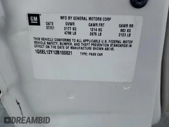 ✅ 2002 Cadillac Eldorado ESC • VIN: 1G6EL12Y12B100821 • Лот: 83495214. Опубликован ранее на Copart с пробегом 36 358 миль. Бесплатный доступ к архиву аукционных продаж из США и подробный отчёт об истории автомобиля на DreamBid. Изображение 12.