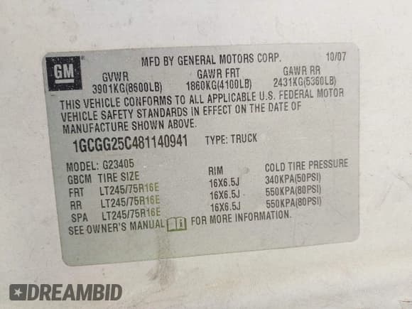 ✅ 2008 Chevrolet Express Cargo • VIN: 1GCGG25C481140941 • Lot: 43745272. Listed on IAAI with 373,799 mi. Free auction sales archive from the USA and detailed vehicle history report at DreamBid. Image 9.