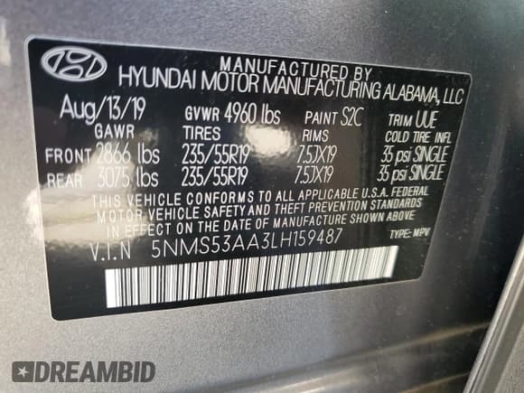 ✅ 2020 Hyundai Santa Fe Limited • VIN: 5NMS53AA3LH159487 • Lot: 72214123. Wystawiony na Copart z przebiegiem 14 514 mil. Bezpłatny archiwum sprzedaży aukcyjnych z USA i szczegółowy raport historii pojazdu na DreamBid. Zdjęcie 14.
