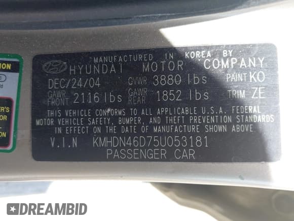 ✅ 2005 Hyundai Elantra GLS • VIN: KMHDN46D75U053181 • Lot: 42552997. Wystawiony na IAAI z przebiegiem 149 839 mil. Bezpłatny archiwum sprzedaży aukcyjnych z USA i szczegółowy raport historii pojazdu na DreamBid. Zdjęcie 9.