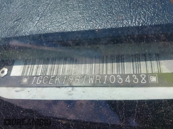 ✅ 1998 Chevrolet Silverado 1500 • VIN: 1GCEK19R1WR103438 • Lot: 43219836. Listed on IAAI with 98,590 mi. Free auction sales archive from the USA and detailed vehicle history report at DreamBid. Image 17.