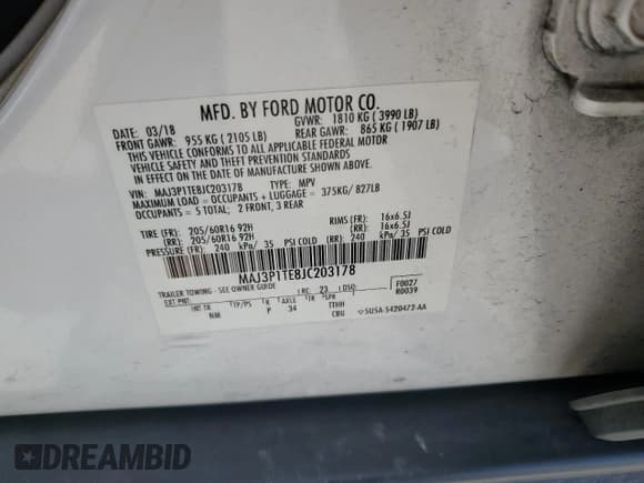 ✅ 2018 Ford EcoSport SE • VIN: MAJ3P1TE8JC203178 • Lot: 84479195. Listed on Copart with 104,447 mi. Free auction sales archive from the USA and detailed vehicle history report at DreamBid. Image 12.