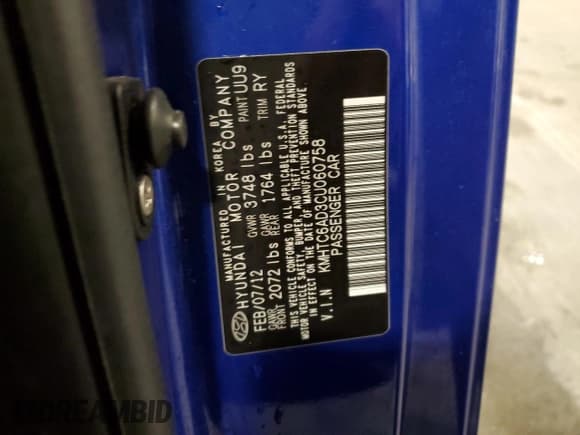 ✅ 2012 Hyundai Veloster w/Black Int • VIN: KMHTC6AD3CU060758 • Lot: 86905354. Wystawiony na Copart z przebiegiem 58 295 mil. Bezpłatny archiwum sprzedaży aukcyjnych z USA i szczegółowy raport historii pojazdu na DreamBid. Zdjęcie 12.