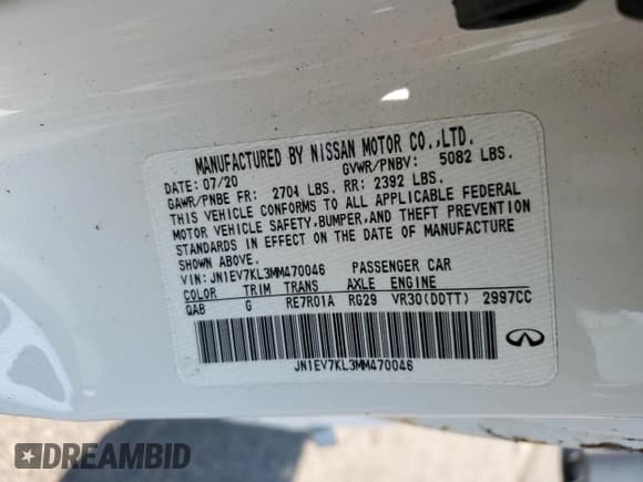 ✅ 2021 Infiniti Q60 Luxe • VIN: JN1EV7KL3MM470046 • Lot: 57998345. Listed on Copart with 36,378 mi. Free auction sales archive from the USA and detailed vehicle history report at DreamBid. Image 12.