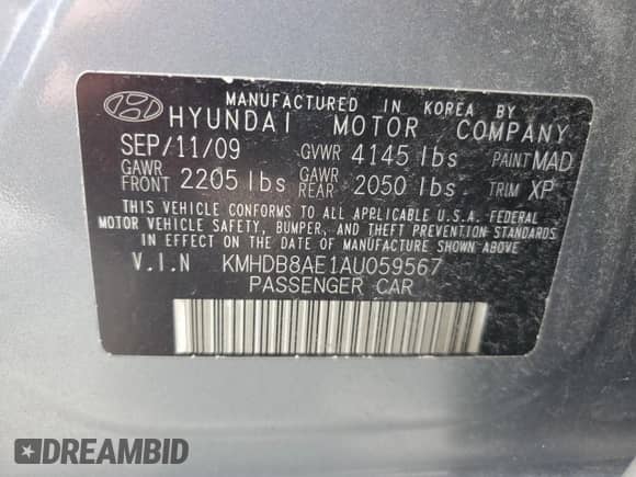 2010 Hyundai Elantra GLS z VIN KMHDB8AE1AU059567, wystawiony jako Copart lot #61072554 z przebiegiem 125 475 mil mil oraz Szkoda całkowita • Salvage title. Historia ofert i sprzedaży dostępna na DreamBid. Obrazek 12.