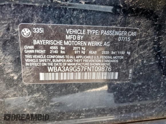 ✅ 2015 BMW 3 Series 335i • VIN: WBA3A9G57FNT09876 • Lot: 69244935. Wystawiony na Copart z przebiegiem 122 671 mil. Bezpłatny archiwum sprzedaży aukcyjnych z USA i szczegółowy raport historii pojazdu na DreamBid. Zdjęcie 12.