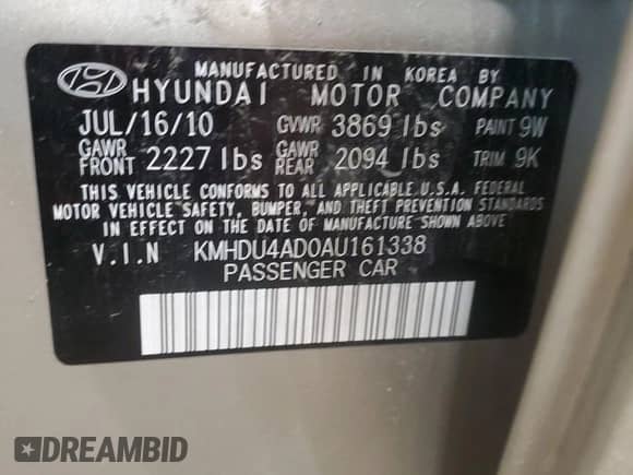 2010 Hyundai Elantra GLS z VIN KMHDU4AD0AU161338, wystawiony jako Copart lot #62489434 z przebiegiem 138 344 mil mil oraz Szkoda całkowita • Salvage title. Historia ofert i sprzedaży dostępna na DreamBid. Obrazek 15.