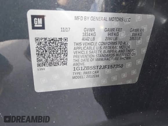 2018 Chevrolet Malibu LS with VIN 1G1ZB5ST2JF157350, listed as a IAAI auction lot 43504606 with 49,016 mi miles and . Bid and sale history available at DreamBid. Image 9.