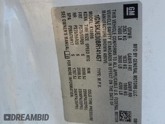 ✅ 2011 Chevrolet Suburban LT • VIN: 1GNSKJE30BR141457 • Lot: 90385625. Listed on Copart with 162,731 mi. Free auction sales archive from the USA and detailed vehicle history report at DreamBid. Image 13.