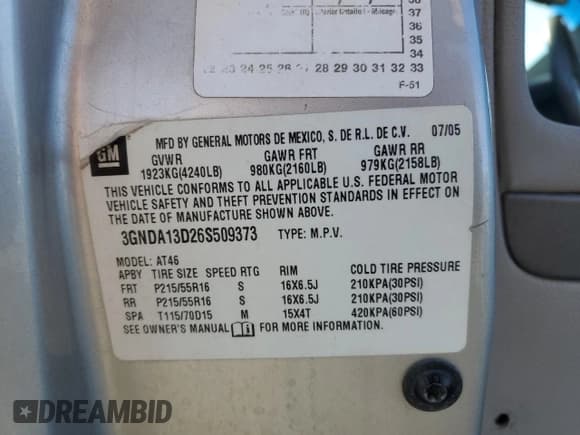 ✅ 2006 Chevrolet HHR LS • VIN: 3GNDA13D26S509373 • Lot: 81322204. Listed on Copart with 129,178 mi. Free auction sales archive from the USA and detailed vehicle history report at DreamBid. Image 12.