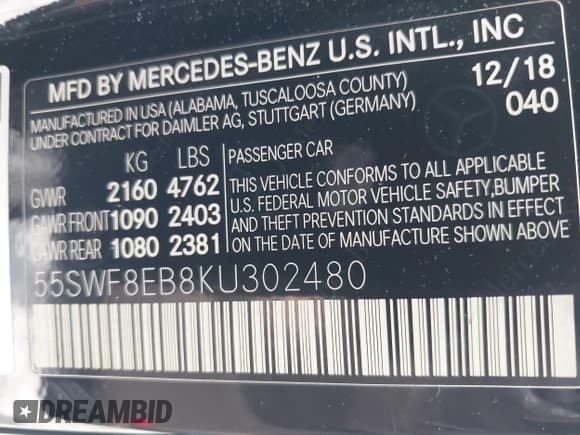 ✅ 2019 Mercedes-Benz C 300 • VIN: 55SWF8EB8KU302480 • Lot: 42661463. Wystawiony na IAAI z przebiegiem 106 287 mil. Bezpłatny archiwum sprzedaży aukcyjnych z USA i szczegółowy raport historii pojazdu na DreamBid. Zdjęcie 9.