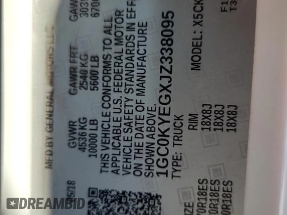 ✅ 2018 Chevrolet Silverado 3500HD Work Truck • VIN: 1GC0KYEGXJZ338095 • Lot: 64766405. Listed on Copart with 68,601 mi. Free auction sales archive from the USA and detailed vehicle history report at DreamBid. Image 12.