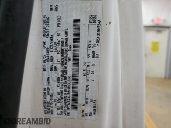 ✅ 2006 Ford Econoline Cargo • VIN: 1FTNE24L86HB00350 • Lot: 63081725. Listed on Copart with 451,492 mi. Free auction sales archive from the USA and detailed vehicle history report at DreamBid. Image 13.