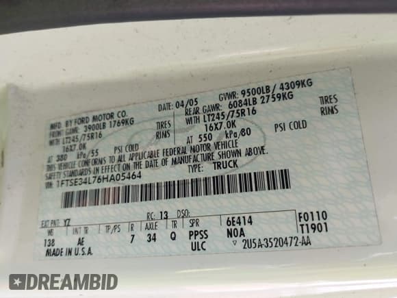 ✅ 2006 Ford Econoline Cargo • VIN: 1FTSE34L76HA05464 • Lot: 42182588. Listed on IAAI with 18,884 mi. Free auction sales archive from the USA and detailed vehicle history report at DreamBid. Image 9.