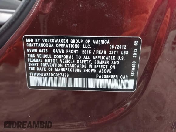 ✅ 2013 Volkswagen Passat S • VIN: 1VWAH7A31DC027479 • Lot: 43639092. Wystawiony na IAAI z przebiegiem 90 686 mil. Bezpłatny archiwum sprzedaży aukcyjnych z USA i szczegółowy raport historii pojazdu na DreamBid. Zdjęcie 9.