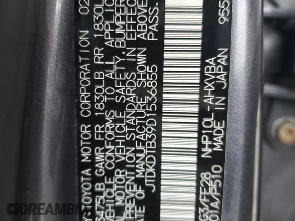 ✅ 2013 Toyota Prius Two • VIN: JTDKDTB39D1536855 • Lot: 91326075. Listed on Copart with 150,811 mi. Free auction sales archive from the USA and detailed vehicle history report at DreamBid. Image 12.