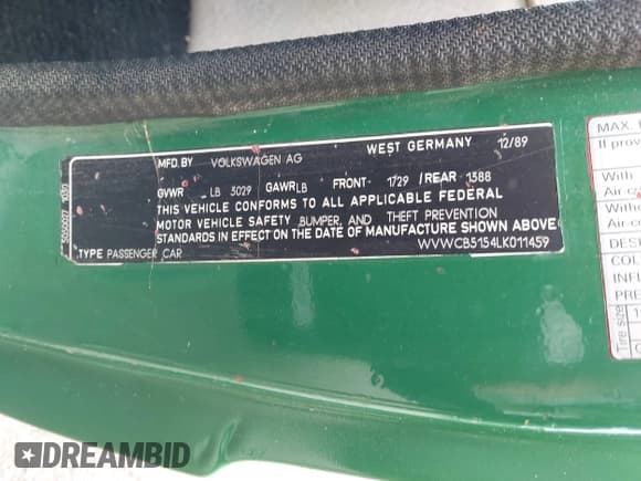 ✅ 1990 Volkswagen Cabriolet • VIN: WVWCB5154LK011459 • Lot: 42516848. Listed on IAAI with 147,350 mi. Free auction sales archive from the USA and detailed vehicle history report at DreamBid. Image 9.