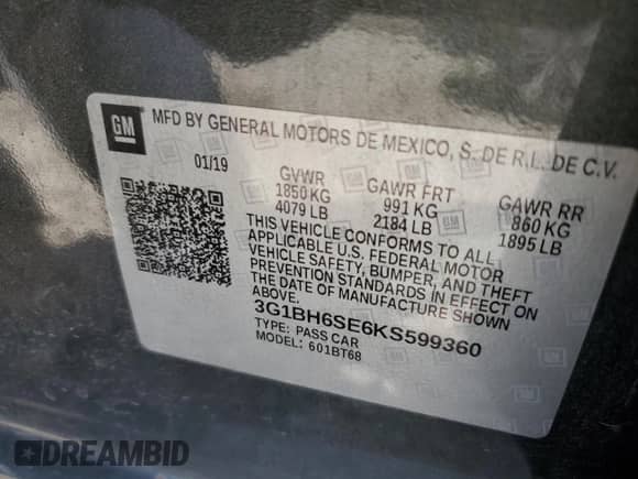 2019 Chevrolet Cruze Diesel с VIN 3G1BH6SE6KS599360, выставлен на аукционе Copart как лот 56599045 с пробегом Не указан миль и Списание • Salvage title. История ставок и продаж доступна на DreamBid. Изображение 12.