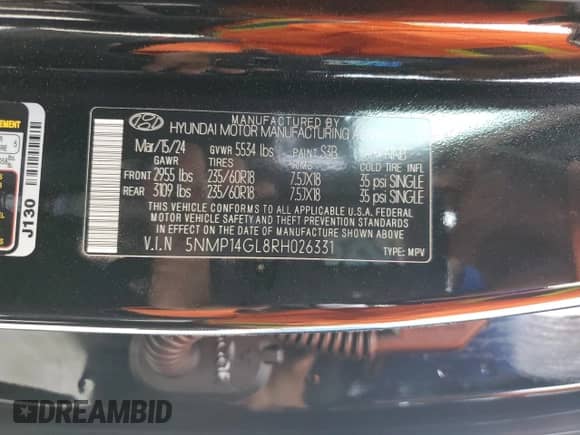 2024 Hyundai Santa Fe SE с VIN 5NMP14GL8RH026331, выставлен на аукционе Copart как лот 46529865 с пробегом 31 255 миль миль и Списание • Salvage title. История ставок и продаж доступна на DreamBid. Изображение 15.