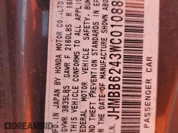 ✅ 1998 Honda Prelude • VIN: JHMBB6243WC010887 • Lot: 91040305. Wystawiony na Copart z przebiegiem 242 967 mil. Bezpłatny archiwum sprzedaży aukcyjnych z USA i szczegółowy raport historii pojazdu na DreamBid. Zdjęcie 12.
