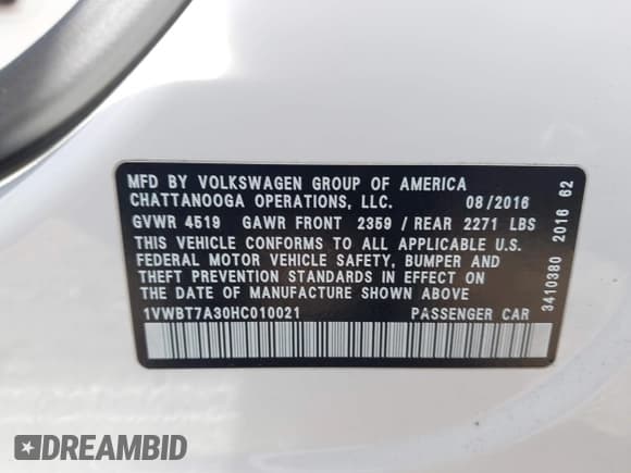 ✅ 2017 Volkswagen Passat SE • VIN: 1VWBT7A30HC010021 • Lot: 43583430. Listed on IAAI with 85,576 mi. Free auction sales archive from the USA and detailed vehicle history report at DreamBid. Image 9.