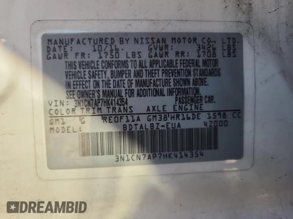 ✅ 2017 Nissan Versa SV • VIN: 3N1CN7AP7HK414354 • Lot: 85720355. Wystawiony na Copart z przebiegiem 160 709 mil. Bezpłatny archiwum sprzedaży aukcyjnych z USA i szczegółowy raport historii pojazdu na DreamBid. Zdjęcie 12.
