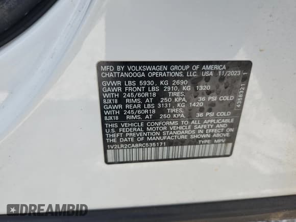 ✅ 2024 Volkswagen Atlas SE • VIN: 1V2LR2CA8RC535171 • Лот: 85499285. Опубликован ранее на Copart с пробегом 73 411 миль. Бесплатный доступ к архиву аукционных продаж из США и подробный отчёт об истории автомобиля на DreamBid. Изображение 13.