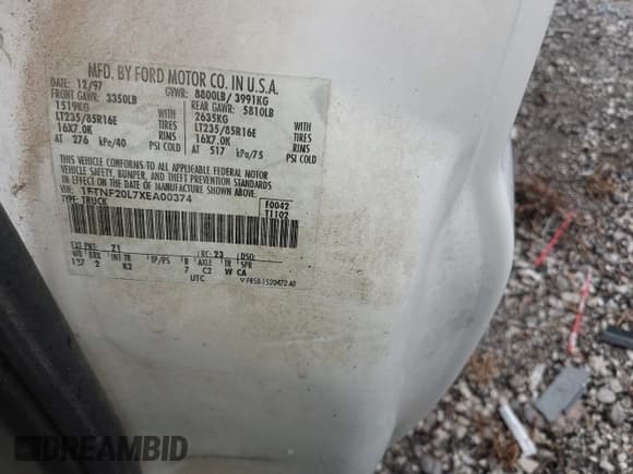 ✅ 1999 Ford F-250 XL • VIN: 1FTNF20L7XEA00374 • Lot: 42210425. Listed on IAAI with 73,885 mi. Free auction sales archive from the USA and detailed vehicle history report at DreamBid. Image 9.