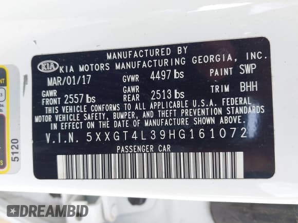 ✅ 2017 Kia Optima LX • VIN: 5XXGT4L39HG161072 • Lot: 42472234. Listed on IAAI with 106,374 mi. Free auction sales archive from the USA and detailed vehicle history report at DreamBid. Image 9.