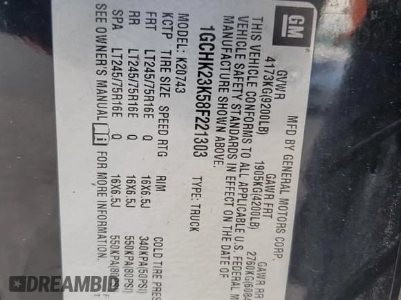 ✅ 2008 Chevrolet Silverado 2500HD Work Truck • VIN: 1GCHK23K58F221303 • Lot: 69188134. Wystawiony na Copart z przebiegiem 323 349 mil. Bezpłatny archiwum sprzedaży aukcyjnych z USA i szczegółowy raport historii pojazdu na DreamBid. Zdjęcie 12.
