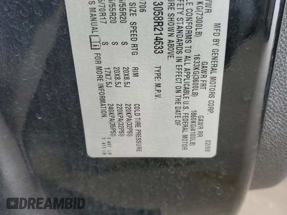 ✅ 2008 Chevrolet Tahoe 3LT • VIN: 1GNFK13058R214633 • Lot: 80037205. Listed on Copart with 152,391 mi. Free auction sales archive from the USA and detailed vehicle history report at DreamBid. Image 13.