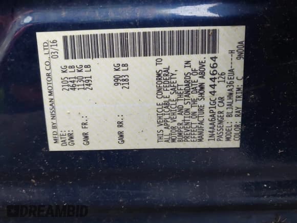 ✅ 2016 Nissan Maxima Platinum • VIN: 1N4AA6AP1GC444664 • Lot: 43711164. Listed on IAAI with 127,867 mi. Free auction sales archive from the USA and detailed vehicle history report at DreamBid. Image 9.