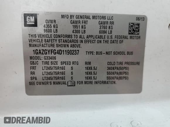 ✅ 2013 Chevrolet Express Passenger 1LT • VIN: 1GAZGYFG4D1190237 • Lot: 49204764. Wystawiony na Copart z przebiegiem 159 160 mil. Bezpłatny archiwum sprzedaży aukcyjnych z USA i szczegółowy raport historii pojazdu na DreamBid. Zdjęcie 13.
