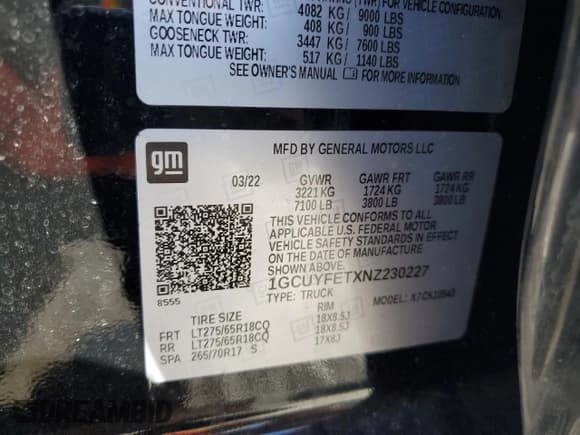 ✅ 2022 Chevrolet Silverado 1500 • VIN: 1GCUYFETXNZ230227 • Лот: 41815925. Опубликован ранее на Copart с пробегом 68 690 миль. Бесплатный доступ к архиву аукционных продаж из США и подробный отчёт об истории автомобиля на DreamBid. Изображение 12.