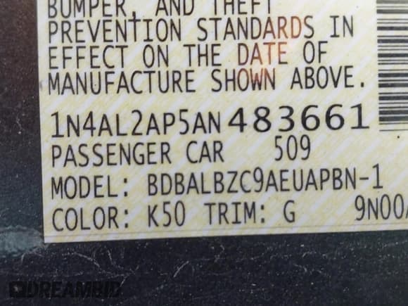 ✅ 2010 Nissan Altima 2.5 • VIN: 1N4AL2AP5AN483661 • Lot: 43356322. Listed on IAAI with 165,801 mi. Free auction sales archive from the USA and detailed vehicle history report at DreamBid. Image 9.