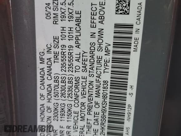 ✅ 2025 Honda CR-V Sport Touring • VIN: 2HKRS6H9XSH801838 • Lot: 93778635. Wystawiony na Copart z przebiegiem 6 133 mil. Bezpłatny archiwum sprzedaży aukcyjnych z USA i szczegółowy raport historii pojazdu na DreamBid. Zdjęcie 13.