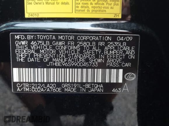 ✅ 2009 Lexus GS 350 • VIN: JTHBE96S990045733 • Лот: 42852052. Опубликован ранее на IAAI с пробегом 245 208 миль. Бесплатный доступ к архиву аукционных продаж из США и подробный отчёт об истории автомобиля на DreamBid. Изображение 9.