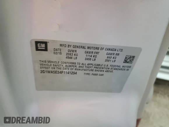 ✅ 2015 Chevrolet Impala LS • VIN: 2G1WA5E34F1141294 • Лот: 78428014. Опубликован ранее на Copart с пробегом 106 973 миль. Бесплатный доступ к архиву аукционных продаж из США и подробный отчёт об истории автомобиля на DreamBid. Изображение 12.