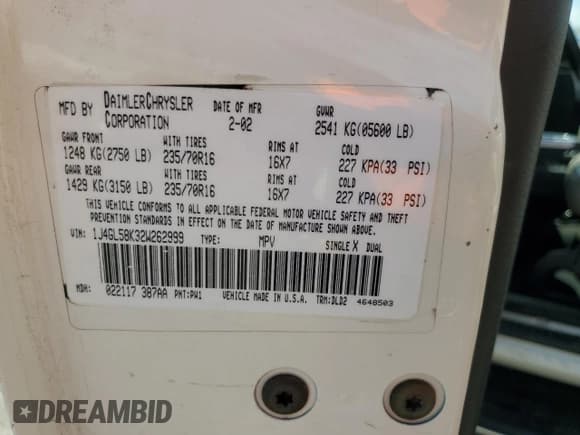 ✅ 2002 Jeep Liberty Limited • VIN: 1J4GL58K32W262999 • Lot: 71768455. Listed on Copart with 94,554 mi. Free auction sales archive from the USA and detailed vehicle history report at DreamBid. Image 14.