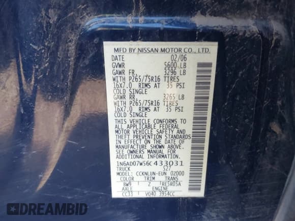 ✅ 2006 Nissan Frontier SE • VIN: 1N6AD07W56C433031 • Lot: 41382847. Listed on IAAI with 80,576 mi. Free auction sales archive from the USA and detailed vehicle history report at DreamBid. Image 9.