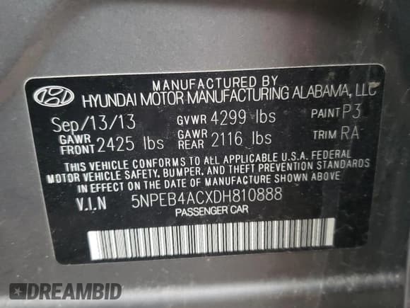 ✅ 2013 Hyundai Sonata GLS • VIN: 5NPEB4ACXDH810888 • Lot: 52804144. Listed on Copart with 87,862 mi. Free auction sales archive from the USA and detailed vehicle history report at DreamBid. Image 13.