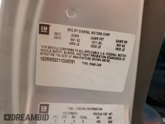 ✅ 2001 Pontiac Grand Am GT • VIN: 1G2NW52E11C245761 • Лот: 80585364. Опубликован ранее на Copart с пробегом 179 883 миль. Бесплатный доступ к архиву аукционных продаж из США и подробный отчёт об истории автомобиля на DreamBid. Изображение 12.