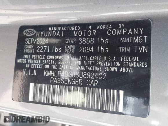 2025 Hyundai Elantra Limited z VIN KMHLP4DG8SU892402, wystawiony jako IAAI lot #43599758 z przebiegiem 16 587 mil mil oraz . Historia ofert i sprzedaży dostępna na DreamBid. Obrazek 9.