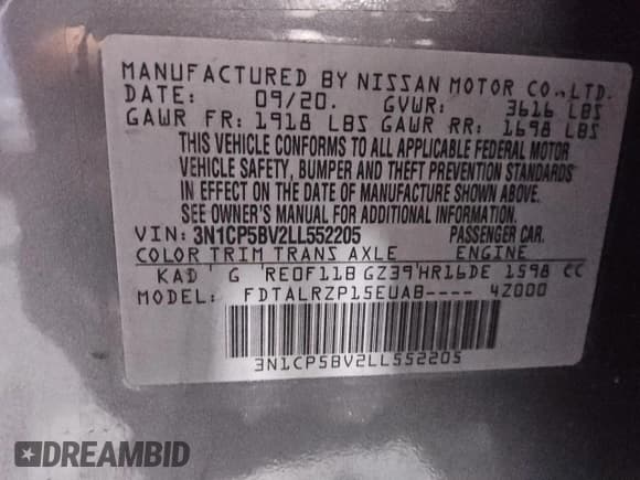 ✅ 2020 Nissan Kicks S • VIN: 3N1CP5BV2LL552205 • Lot: 91872865. Wystawiony na Copart z przebiegiem 124 015 mil. Bezpłatny archiwum sprzedaży aukcyjnych z USA i szczegółowy raport historii pojazdu na DreamBid. Zdjęcie 13.