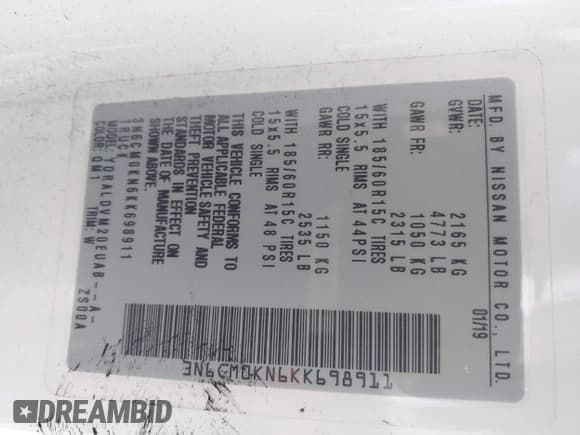 ✅ 2019 Nissan NV200 S • VIN: 3N6CM0KN6KK698911 • Lot: 41446778. Listed on IAAI with 52,558 mi. Free auction sales archive from the USA and detailed vehicle history report at DreamBid. Image 9.