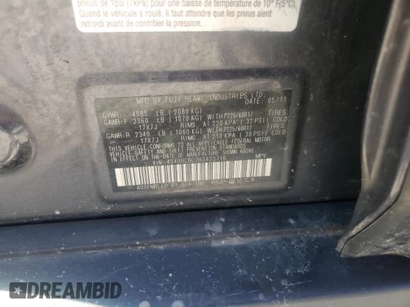 ✅ 2011 Subaru Outback Prem • VIN: 4S4BRCBC2B3423716 • Лот: 63230665. Опубликован ранее на Copart с пробегом 142 526 миль. Бесплатный доступ к архиву аукционных продаж из США и подробный отчёт об истории автомобиля на DreamBid. Изображение 12.