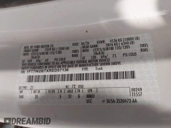 ✅ 2024 Ford F-250 XL • VIN: 1FT7W2BTXRED57136 • Lot: 43162846. Wystawiony na IAAI z przebiegiem 44 979 mil. Bezpłatny archiwum sprzedaży aukcyjnych z USA i szczegółowy raport historii pojazdu na DreamBid. Zdjęcie 9.