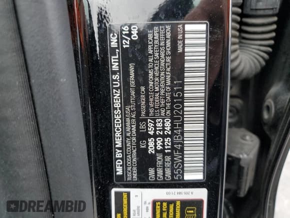 ✅ 2017 Mercedes-Benz C 300 • VIN: 55SWF4JB4HU201511 • Lot: 48748583. Listed on Copart with Not provided. Free auction sales archive from the USA and detailed vehicle history report at DreamBid. Image 13.