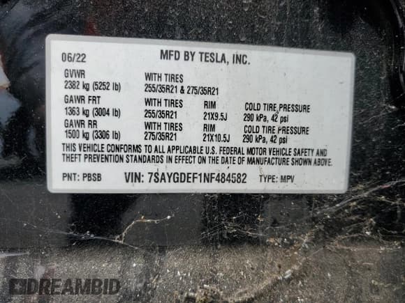 ✅ 2022 Tesla Model Y Performance • VIN: 7SAYGDEF1NF484582 • Lot: 59596305. Listed on Copart with 7,611 mi. Free auction sales archive from the USA and detailed vehicle history report at DreamBid. Image 13.